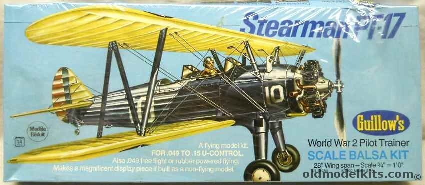 Guillows 1/16 Stearman PT-17 - 28 inch Wingspan for Free Flight / U Control / R/C, 803 plastic model kit